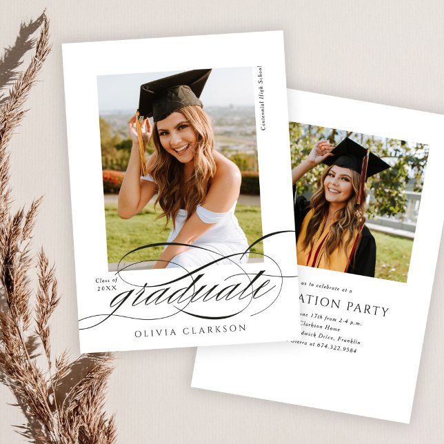 Invitación Elegante guión moderno Dos fiesta de graduación de (Subido por el creador)