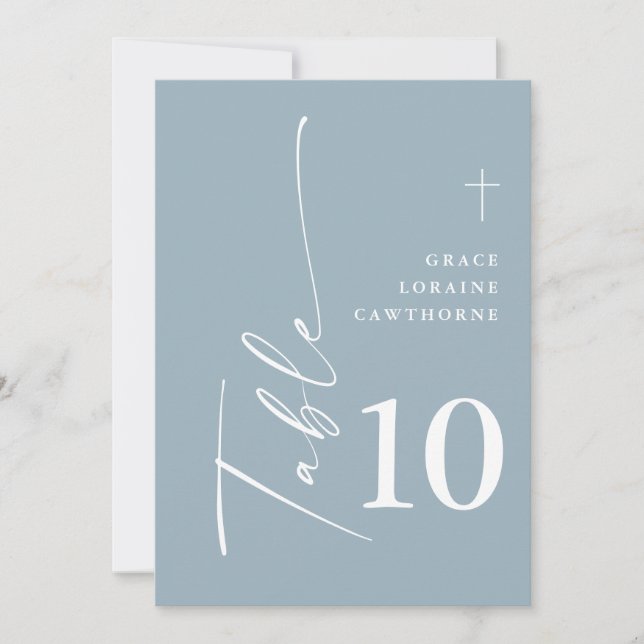 Invitación Elegante guión moderno Dusty Blue Table Numbers (Anverso)
