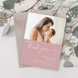 Invitación Elegante guión moderno foto bautismo de agradecimi