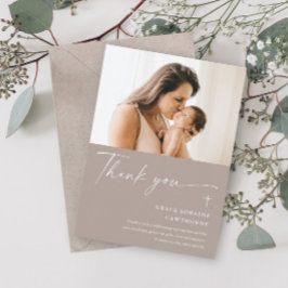 Invitación Elegante guión moderno foto bautismo de agradecimi