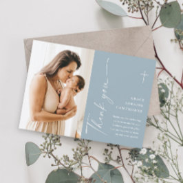 Invitación Elegante guión moderno foto bautismo de agradecimi