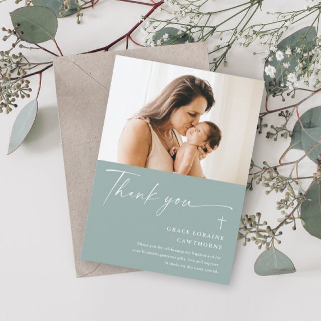 Invitación Elegante guión moderno foto bautismo de agradecimi (Subido por el creador)