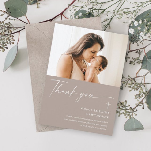 Invitación Elegante guión moderno foto bautismo de agradecimi (Subido por el creador)