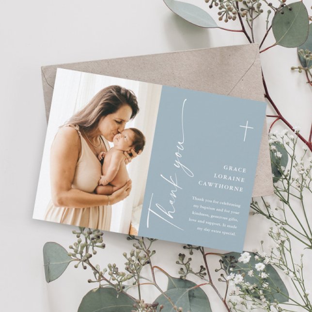 Invitación Elegante guión moderno foto bautismo de agradecimi (Subido por el creador)