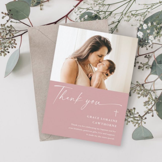 Invitación Elegante guión moderno foto bautismo de agradecimi (Subido por el creador)