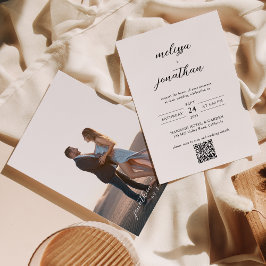 Invitación Elegante guión moderno Foto código QR Boda Rsvp