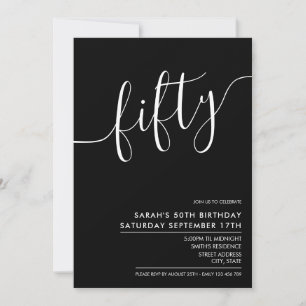 Invitación Elegante guión moderno negro 50 cumpleaños