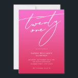 Invitación Elegante guión moderno rojo rosado cumpleaños 21<br><div class="desc">Moderna invitación minimalista de 21 años con un diseño sencillo y elegante tipografía manuscrita.</div>