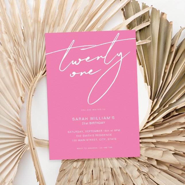 Invitación Elegante guión moderno rosa 21 cumpleaños Fiesta (Subido por el creador)