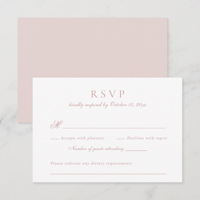 Invitación Elegante guión moderno Rubor de boda rosada RSVP (Anverso / Reverso)