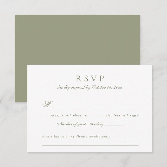 Invitación Elegante guión moderno Sage Green Wedding RSVP (Anverso / Reverso)