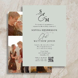 Invitación Elegante guión Monograma 4 Foto Boda