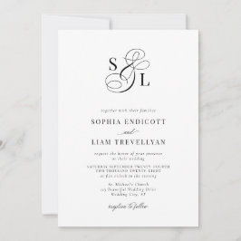 Invitación Elegante guion monograma boda formal