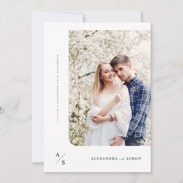 Invitación Elegante guión Monograma Boda Foto (Anverso)