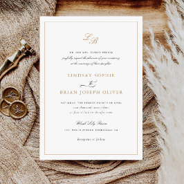 Invitación Elegante guión Monograma dorado Boda moderno
