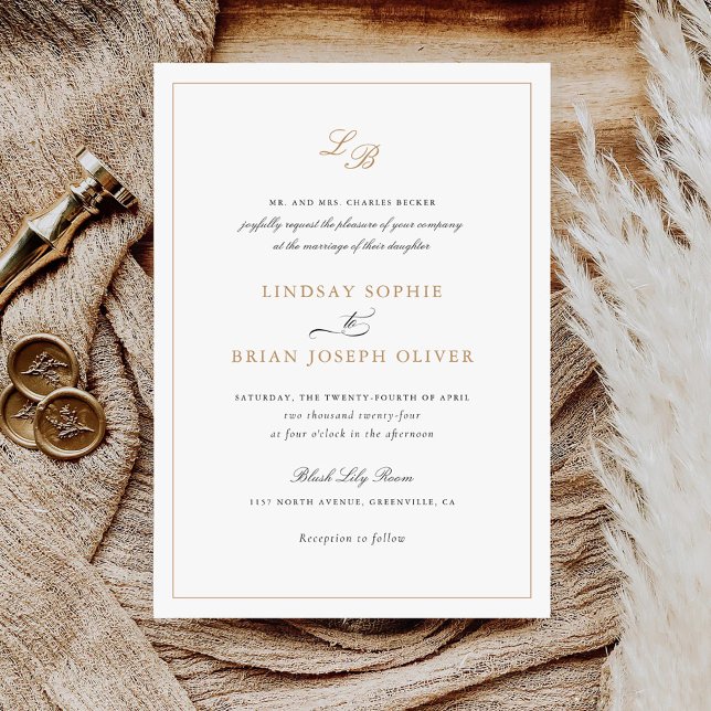 Invitación Elegante guión Monograma dorado Boda moderno (Subido por el creador)