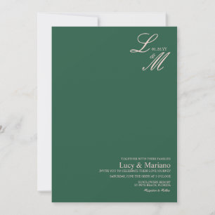 Invitación Elegante guión monogramado verde beige boda 
