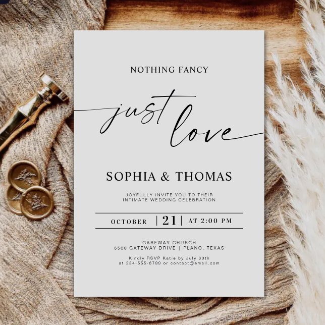 Invitación Elegante guión Nada Fancy Just Love Boda (Subido por el creador)
