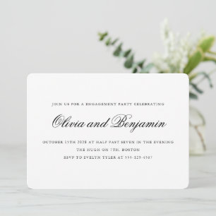 Invitación Elegante guión negro blanco fiesta de compromiso f