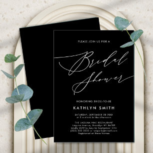 Invitación Elegante guión negro Moda Minimalista ducha de nov