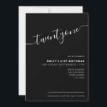 Invitación Elegante guión negro moderno cumpleaños 21<br><div class="desc">Invitación moderna de cumpleaños 21 en blanco y negro. Minimalista diseño de plantillas de invitación para 21 cumpleaños con elegante letra de guión con letra a mano de caligrafía.</div>