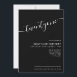 Invitación Elegante guión negro moderno cumpleaños 21<br><div class="desc">Invitación moderna de cumpleaños 21 en blanco y negro. Minimalista diseño de plantillas de invitación para 21 cumpleaños con elegante letra de guión con letra a mano de caligrafía.</div>