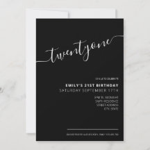 Elegante guión negro moderno cumpleaños 21