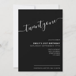 Invitación Elegante guión negro moderno cumpleaños 21