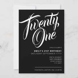 Invitación Elegante guión negro moderno cumpleaños 21