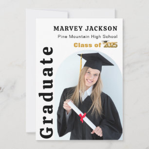 Invitación Elegante guión negro oro 4 foto graduado 