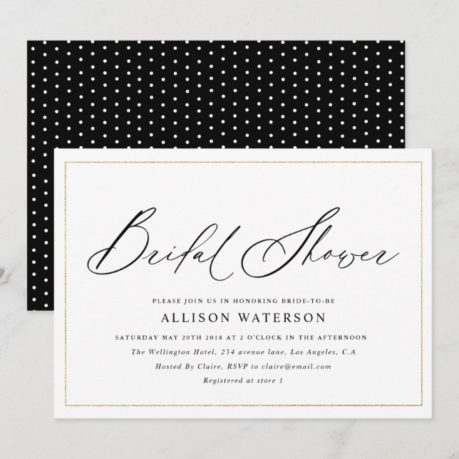 Invitación elegante guión negro simple ducha de novia (Anverso / Reverso)