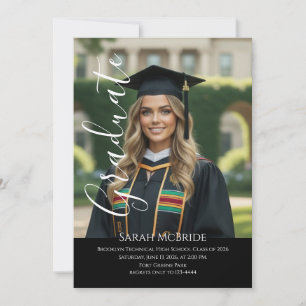 Invitación Elegante guión negro simple una foto graduación