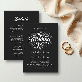 Invitación Elegante guión negro y blanco Boda moderno