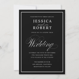 Invitación Elegante guión negro y blanco Boda negro