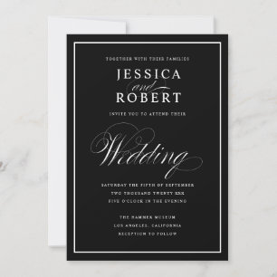 Invitación Elegante guión negro y blanco Boda negro