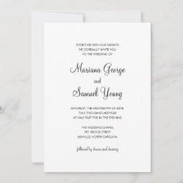 Invitación Elegante guión negro y blanco simple Boda