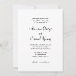 Invitación Elegante guión negro y blanco simple Boda