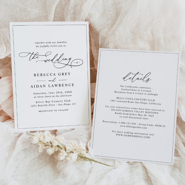Invitación Elegante guión negro y blanco todo en un Boda (Subido por el creador)