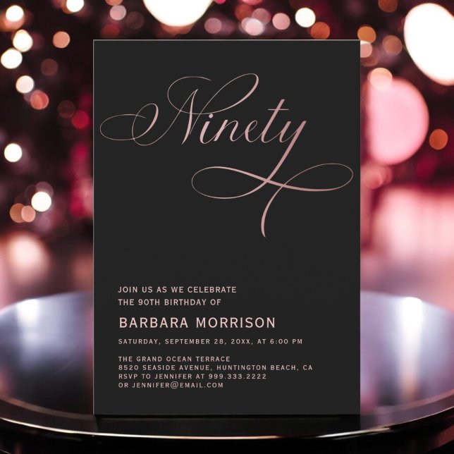 Invitación Elegante guión noventa Rosas Oro 90 cumpleaños (Subido por el creador)
