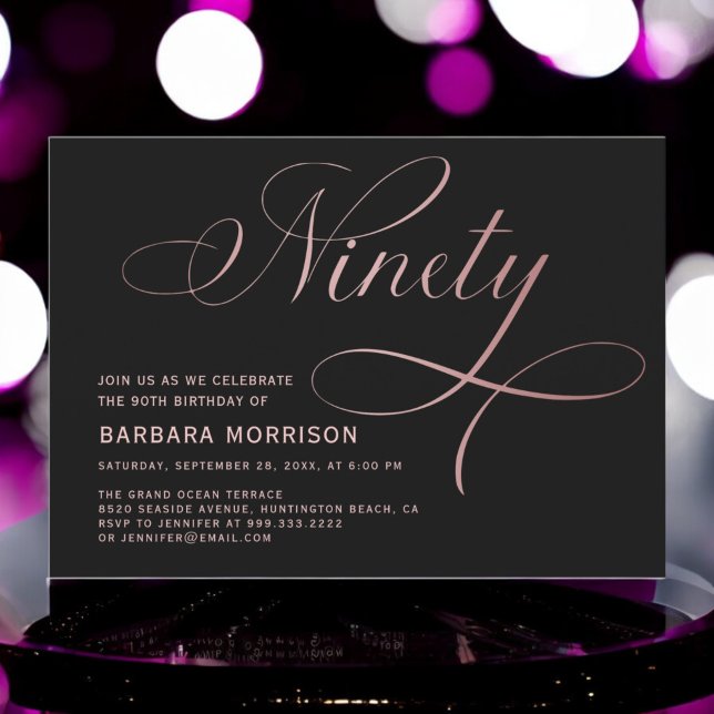 Invitación Elegante guión noventa Rosas Oro 90 cumpleaños (Subido por el creador)