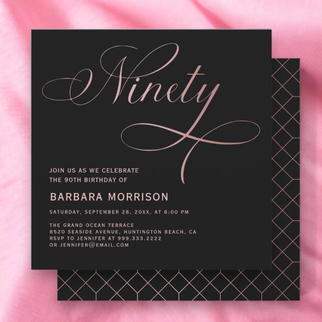 Invitación Elegante guión noventa Rosas Oro 90 cumpleaños (Subido por el creador)