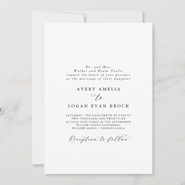 Invitación Elegante guión Novias formales Boda de padres (Anverso)