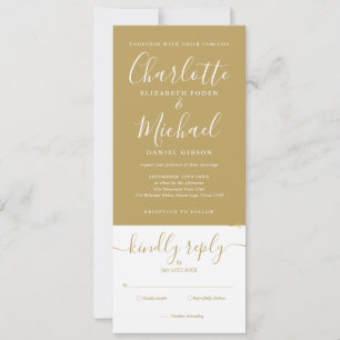 Invitación Elegante guion oro minimalista todo en uno boda