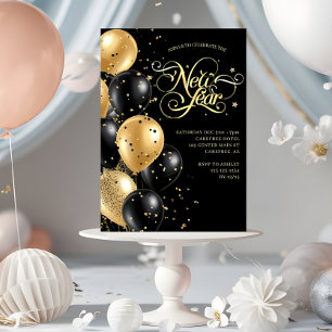 Invitación Elegante guión Oro Negro Año Nuevo