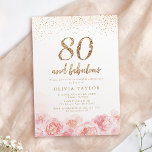 Invitación Elegante guión oro y floral ruidoso cumpleaños 80<br><div class="desc">Moda moderna "80 y fabuloso" guión,  purpurina de oro de moda y diseño floral de color rosa pastel,  elegante y elegante,  grandes invitaciones para fiestas de cumpleaños número 80.</div>