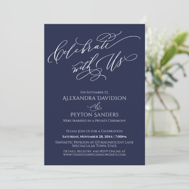 Invitación Elegante guión para celebrar con la recepción de l (Anverso de pie)