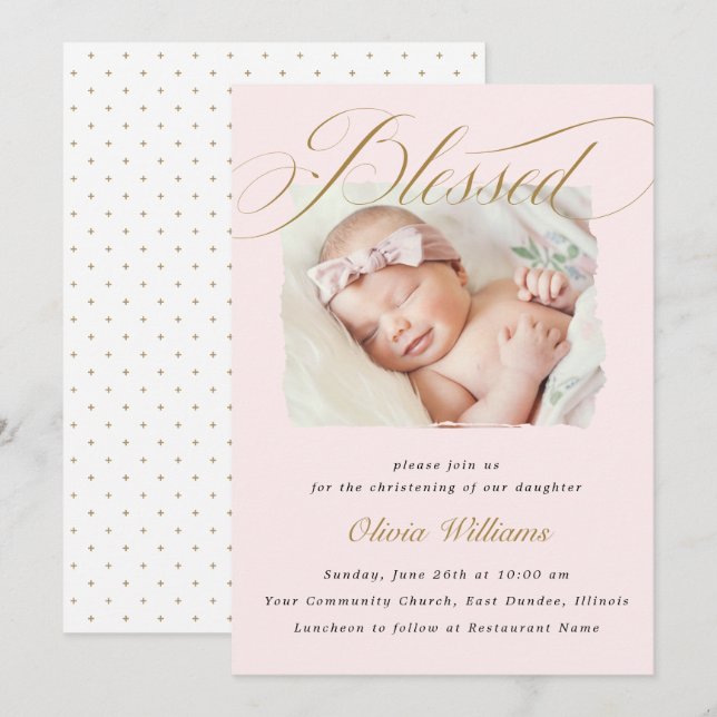 Invitación Elegante guión pastel rosado polvoriento foto de b (Anverso / Reverso)