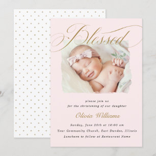 Invitación Elegante guión pastel rosado polvoriento foto de b