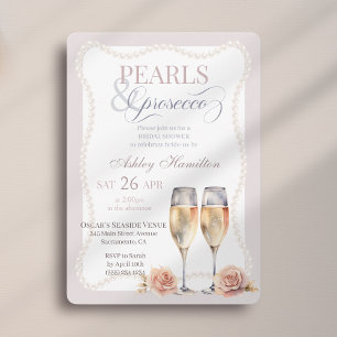 Invitación Elegante guión Perlas y prosecco Ducha de novia