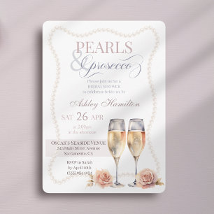 Invitación Elegante guión Perlas y prosecco Ducha de novia